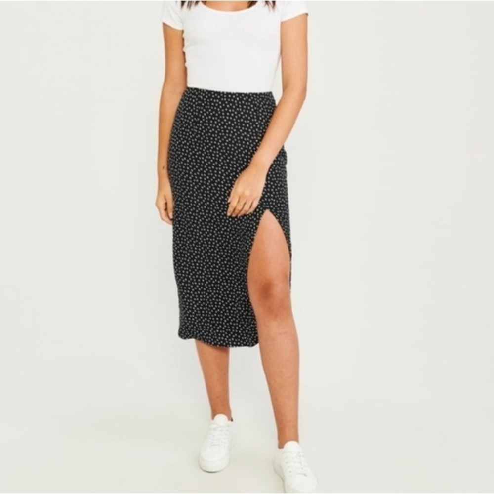 Abercrombie & Fitch‎ Black Polka Dot Ruffle Hem Midi Skirt Size XS Bohemian